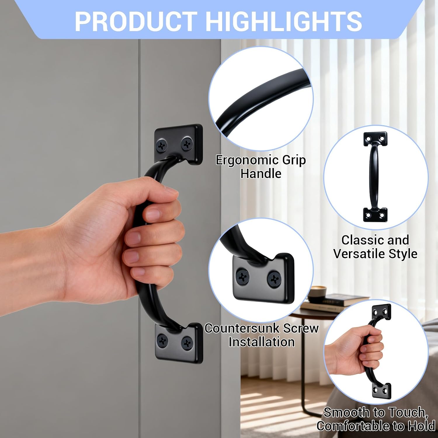 HOME MASTER HARDWARE 20 Pack 6-1/2 inch Gate Pull Door Handles Metal Gate Pulls Kitchen Furniture Cabinet Wardrobe Closet Drawer Handle Black with Screws image 3