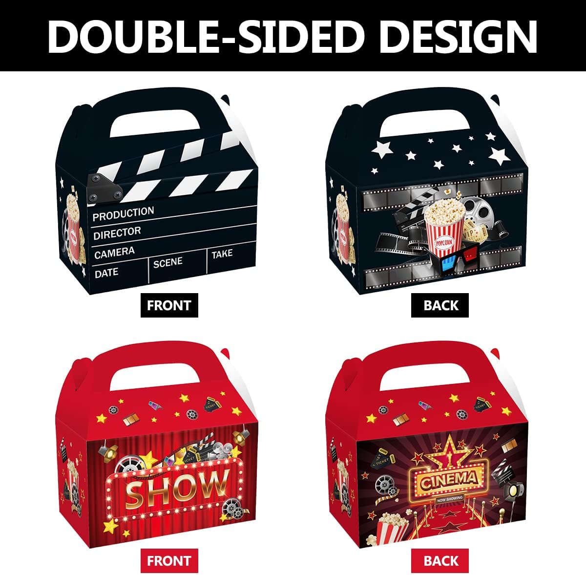 CIEOVO 24 Pack Movie Night Party Favor Treat Boxes, Print Goodie Candy Present Boxes Recycled for Theater Birthday Party Supplies Decoration