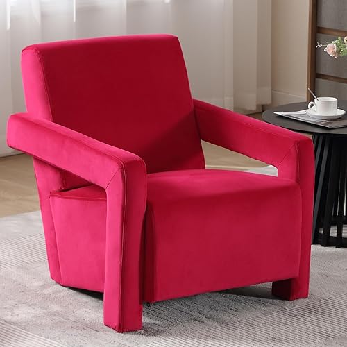 Silla decorativa Mid-Century tapizada de terciopelo con brazos abiertos, cómoda silla individual de lectura para sala de estar, dormitorio, club,