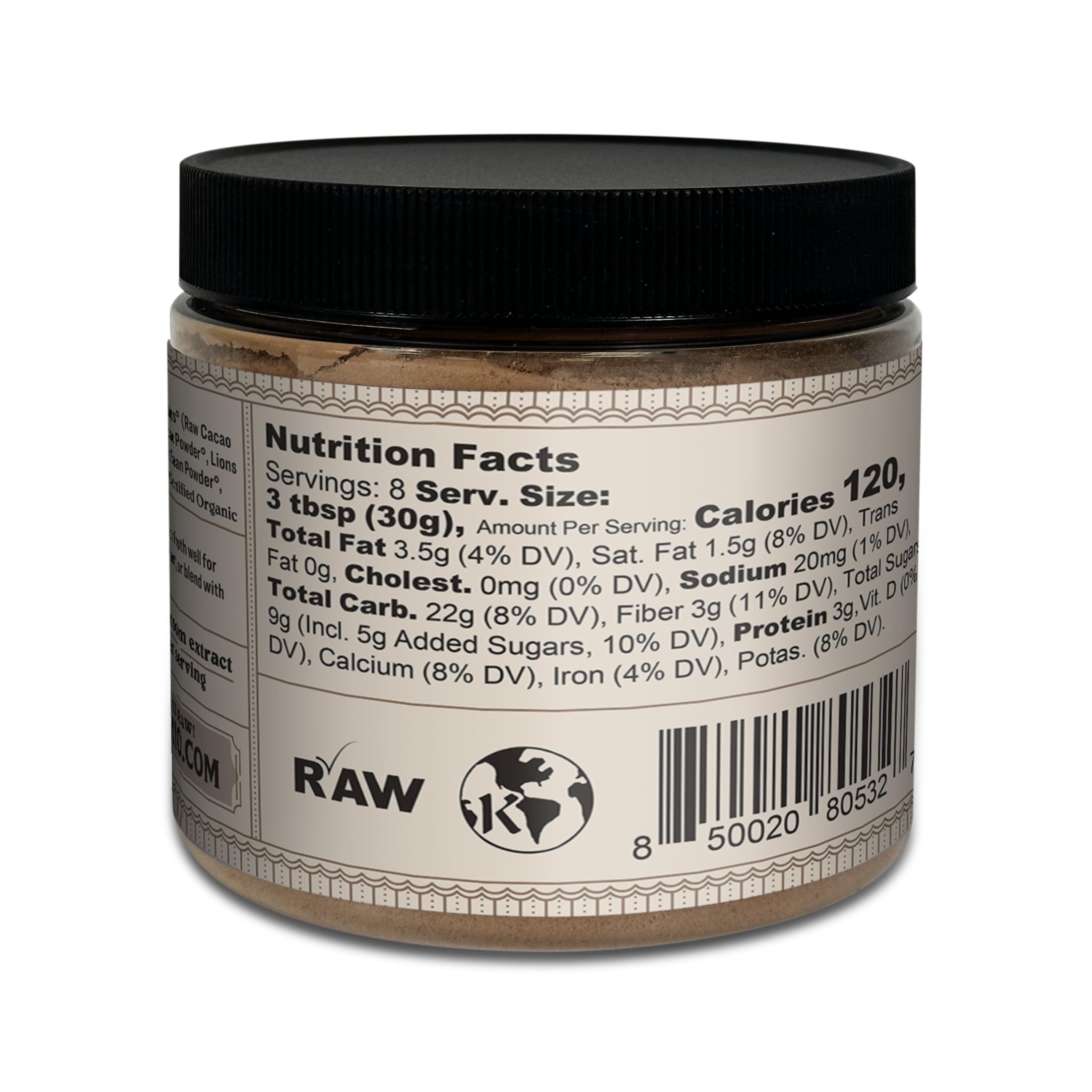 Rawmio Oat Milk Mushroom Hot Chocolate - Vegan, Kosher, Low-Fat and Gluten-Free | Pack of 1 | 8.5 oz