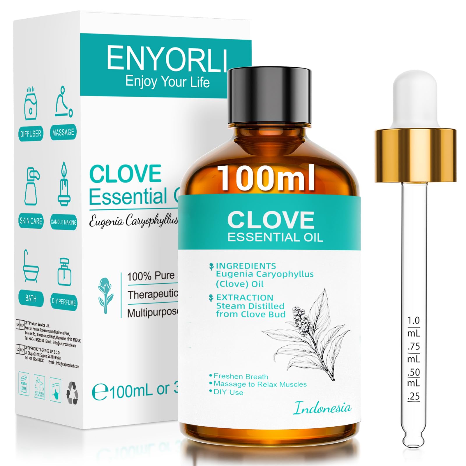 ENYORLI Ätherisches Lavendelöl 100ml 100% Naturrein mit Skalenpipette | Für Aromatherapie, Lavendelduft für Diffuser und Raumduft, Skalenpipette, verdünnte Massage, Bäder, Seife, Kerzen und DIY