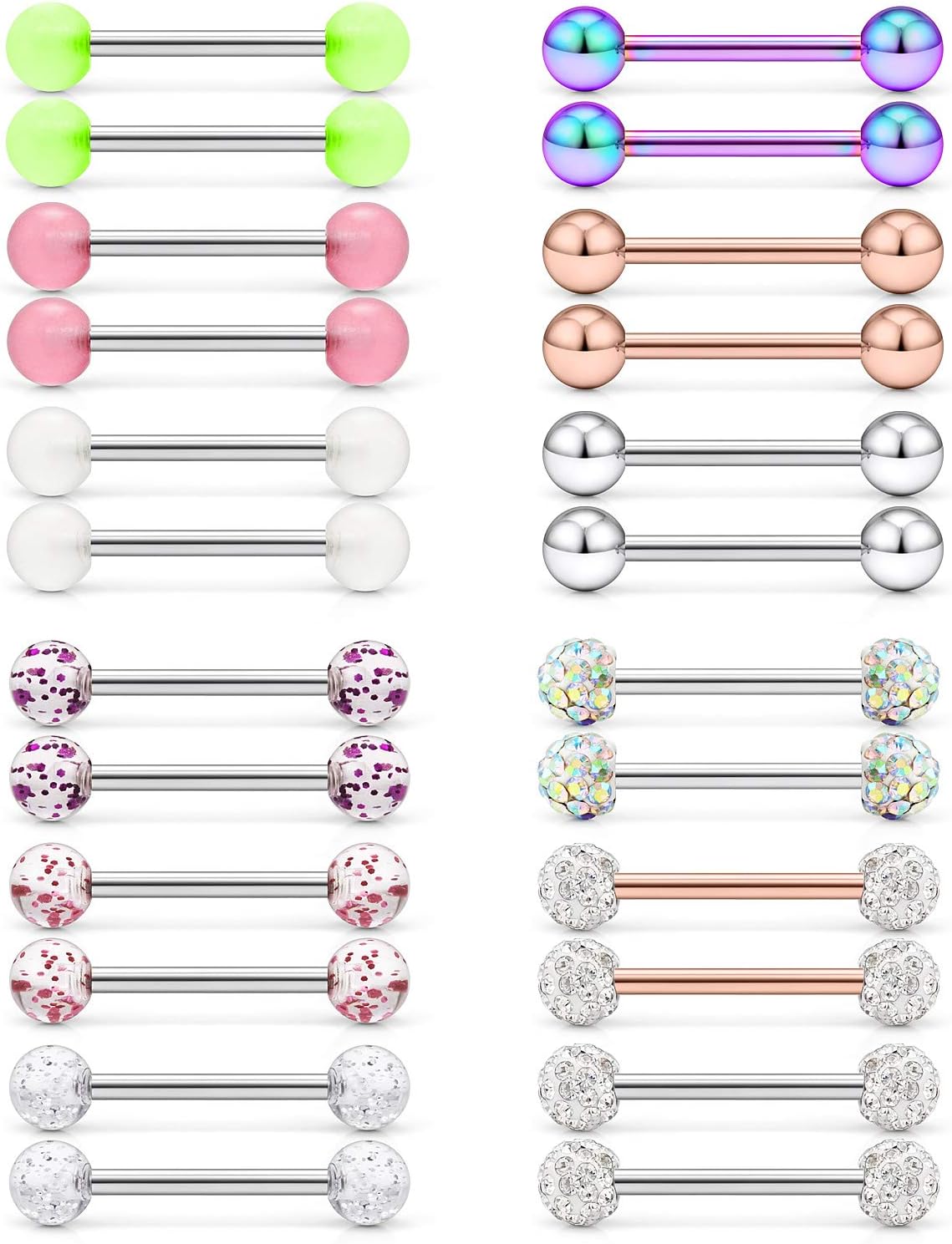 SCERRING 16G Nipple Rings 316L Stainless Steel CZ Nipplerings Shield Tongue Barbell Rings Bars Body Piercing Jewelry for Women