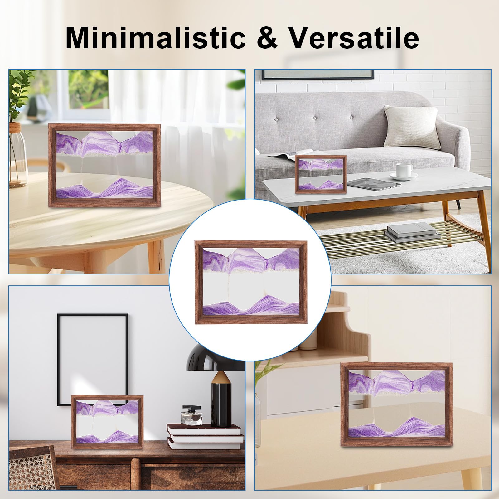 AzureLeap Pittura di Sabbia che Scorre Quadro 3D Sabbia Dinamica Paesaggio Marino, Decorazioni per Casa e Ufficio Giocattolo da Scrivania per Adulti Cornice in Legno [Viola-8"]