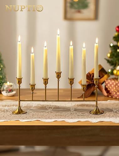 Miniatura 3 de NUPTIO Candelabros dorados para centro de mesa candelabro cónico de latón para palitos de velas, juego de 2 candelabros cónicos largos para