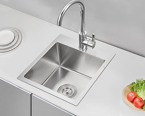 Miniatura 2 de MENATT 15 x 17 Pulgadas Fregadero de Barra de Montaje Superior, Fregadero de Cocina de Orificio Único de Grifo Sencillo, Tazón Único, Montaje