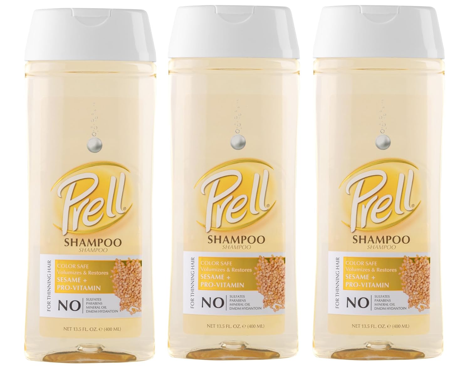 Prell Sesame + Pro-Vitamin Shampoo for Thinning Hair, Color Safe, Volumizes & Restores 13.5 fl. oz., 3 Pack