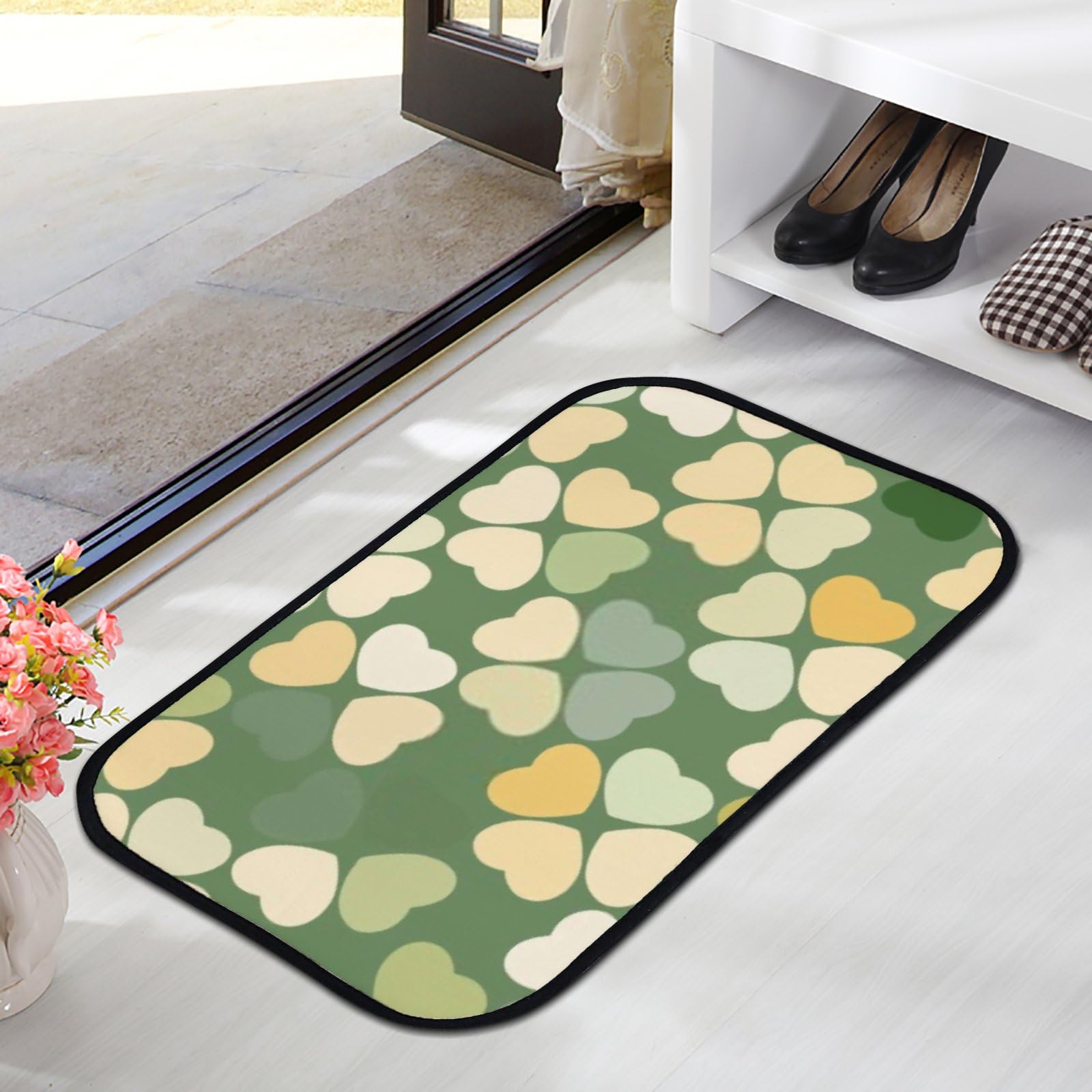 Nuansexi Bathroom Rugs Abstract Geometric Shapes Green Floor Mats Non Slip Bathmat Doormat Tub Mat Coral Velvet Absorbent Entrance Carpet Mats Machine Washable Bedroom Decor
