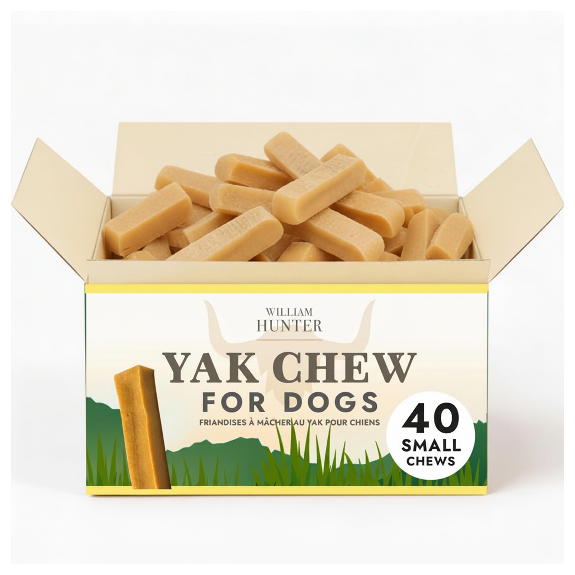 William Hunter Yak Chews for Dogs โ Himalayan Hard Cheese Dog Treat โ Natural, Long Lasting, Odor Free Chew for Aggressive Chewers โ Large Organic Dog Dental Chew (40 Small Chews 1.14kg)