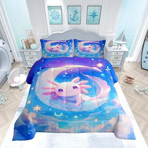 Feelyou Cartoon 3D Axolotl Comforter Set King for Kids Boys Girls Bedding