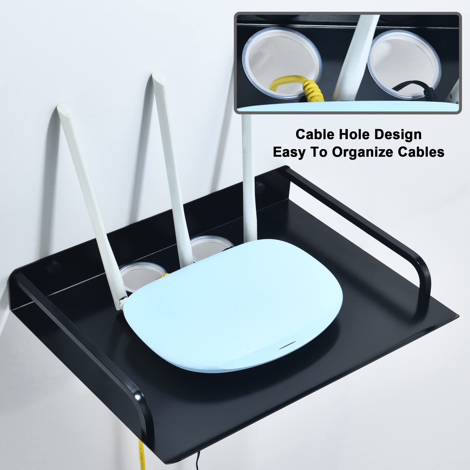 HNVNER Multimédia Etagère Murale pour Appareil AV, Support Flottantes Étagères en Métal pour Routeur, Boîtes De Câble, Lecteurs DVD/Blu-Ray, Console de Jeu, Décodeur, Projecteur