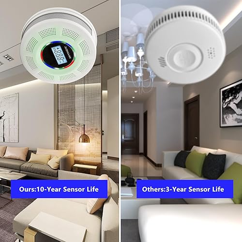 Miniatura 4 de JuzhiAnn Detector de alarma de monóxido de carbono y humo de versión mejorada, alarma de humo y CO con pantalla digital, detectores de monóxido de