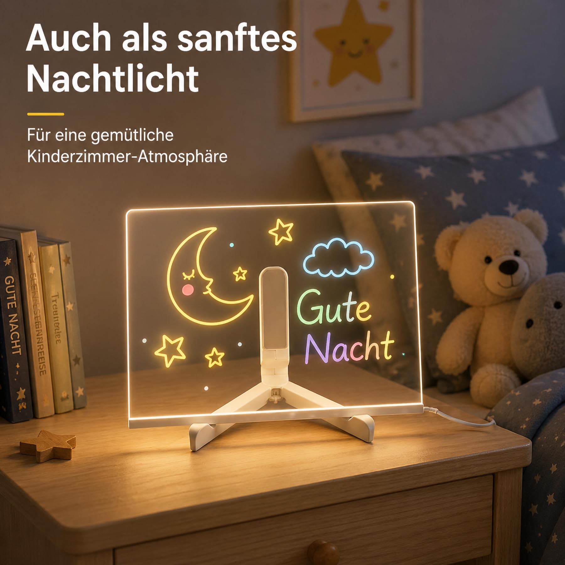 ACMHNC LED Zeichenbrett Kinder, LED Notiztafel mit 7 Farben Stift, Leuchtende Maltafel für Mädchen Junge, Abwischbare Acryl Schreibtafel 30x20cm, als Geschenk für 3-12 Jahre, Drawing Board
