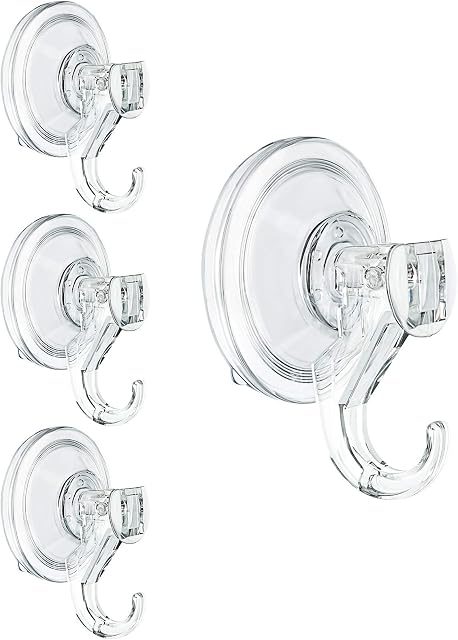 Suction Hooks,WOVTE 4 Packs Powerful Push and Lock Vacuum Multi-Purpose Suction Hanger Heavy Duty Max Holding 3KG for Bathroom,Kitchen Hanging Suction