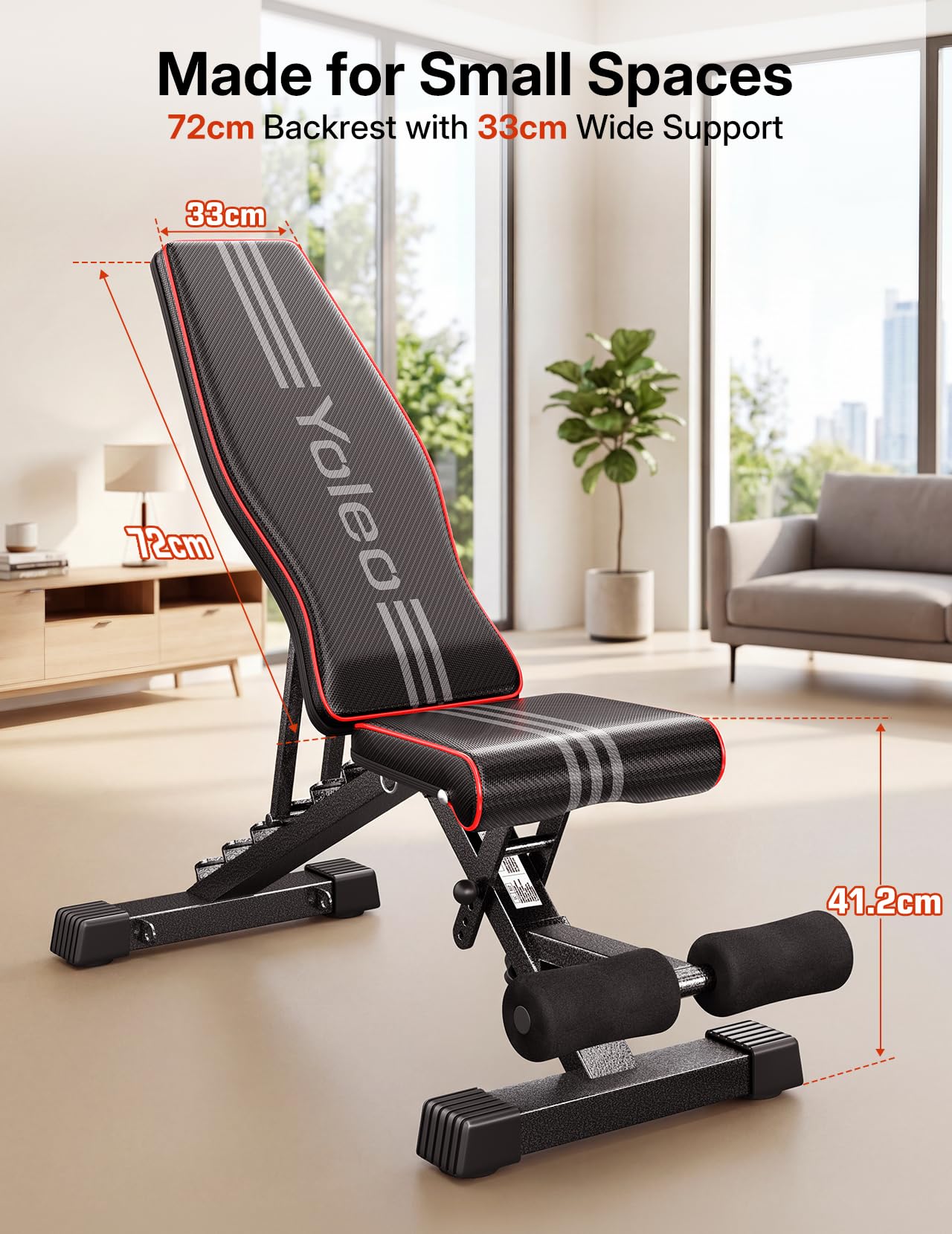 YOLEO klappbare Hantelbank Multifunktion Training Fitness Bank Bauchtrainer Schrägbank mit 6-Fach Verstellbarer Rückenlehne/3-Fach verstellbarer Sitzkissen,Belastung 300kg