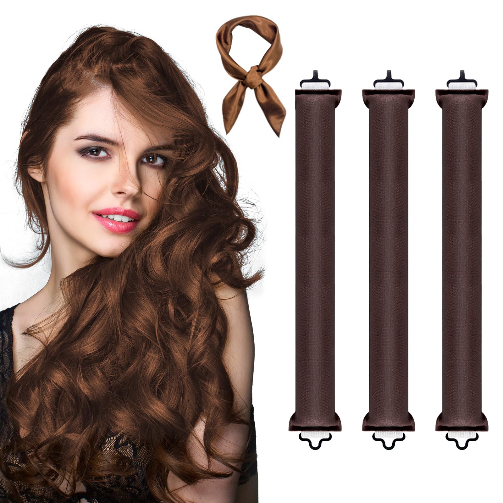 EIHI 3er-Set Locken Ohne Hitze – Heatless Curls Band Zum Schlafen, Weiches Material, Für Alle Haartypen (Braun)