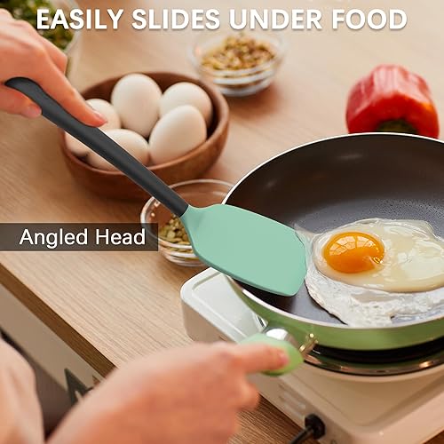 Miniatura 4 de Coukre Juego de 2 Espátulas de Silicona, Resistente al Calor Alto, Libre de BPA, Espátula de Cocina, Volteador Sólido y Ranurado para Sartenes