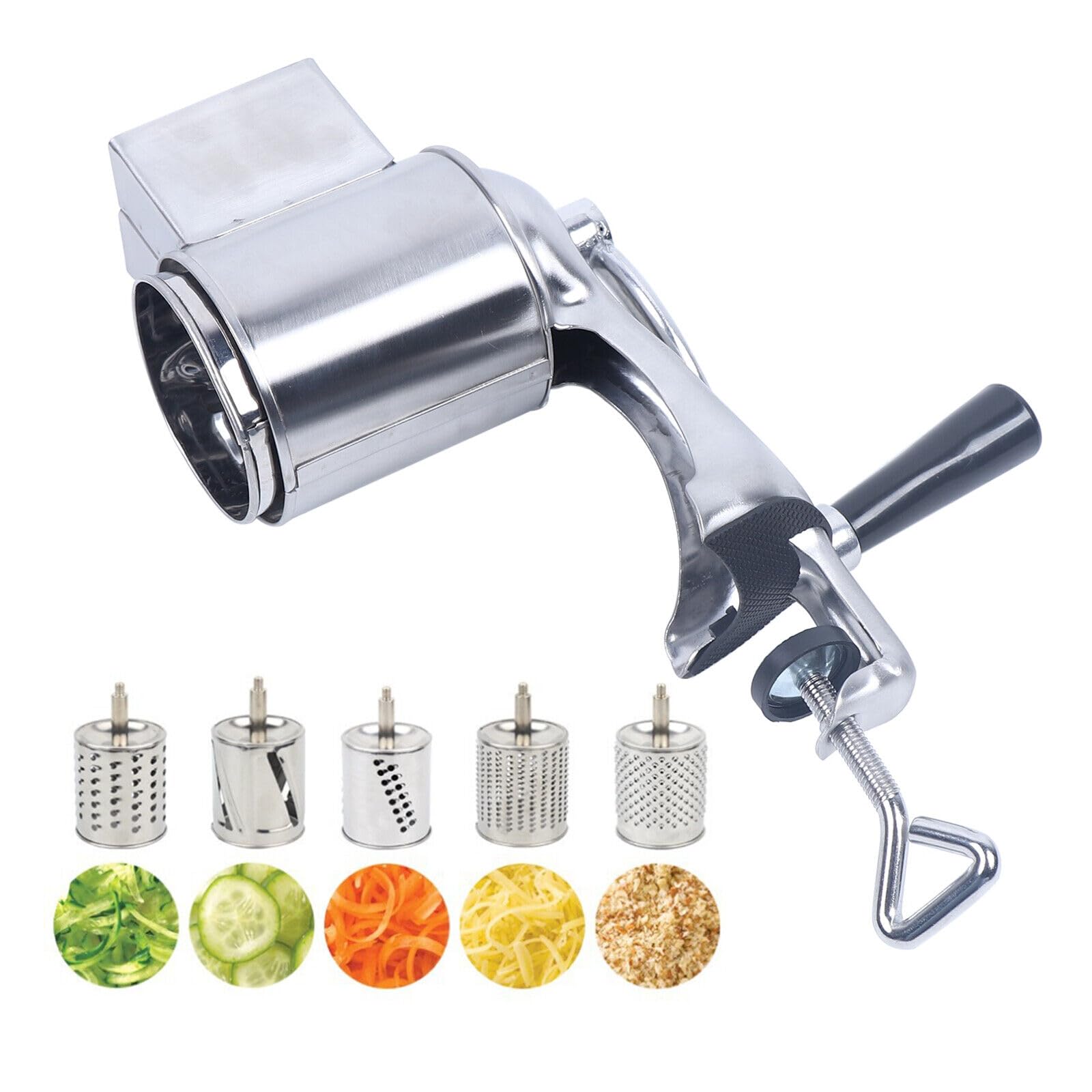 Grattugia per patate in acciaio inox manuale con 5 tamburi Grattugia Cucina Taglio Legumi Cucina Grattugia Spiralizzatore di Verdure Professionale Accessori