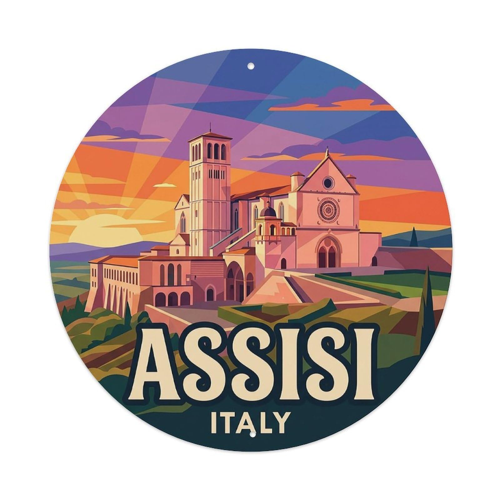 Italy Retro Travel Assisi Vintage Metal Tin Sign Plaque Wall Decor for Cafe, Club Bar, Office, Garden Metal Poster 8x8Inch