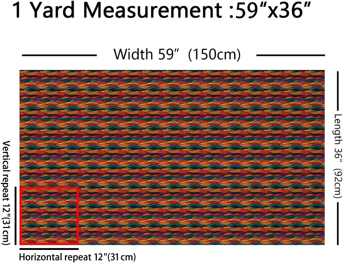 Feelyou Boho Fabric by The Yard Bohemian Wavy Upholstery Fabric for Chairs Rainbow Embroidered Waves Print Waterproof for DIY Sewing Craft Projects 2 Yards Tribal Ethnic Geometric