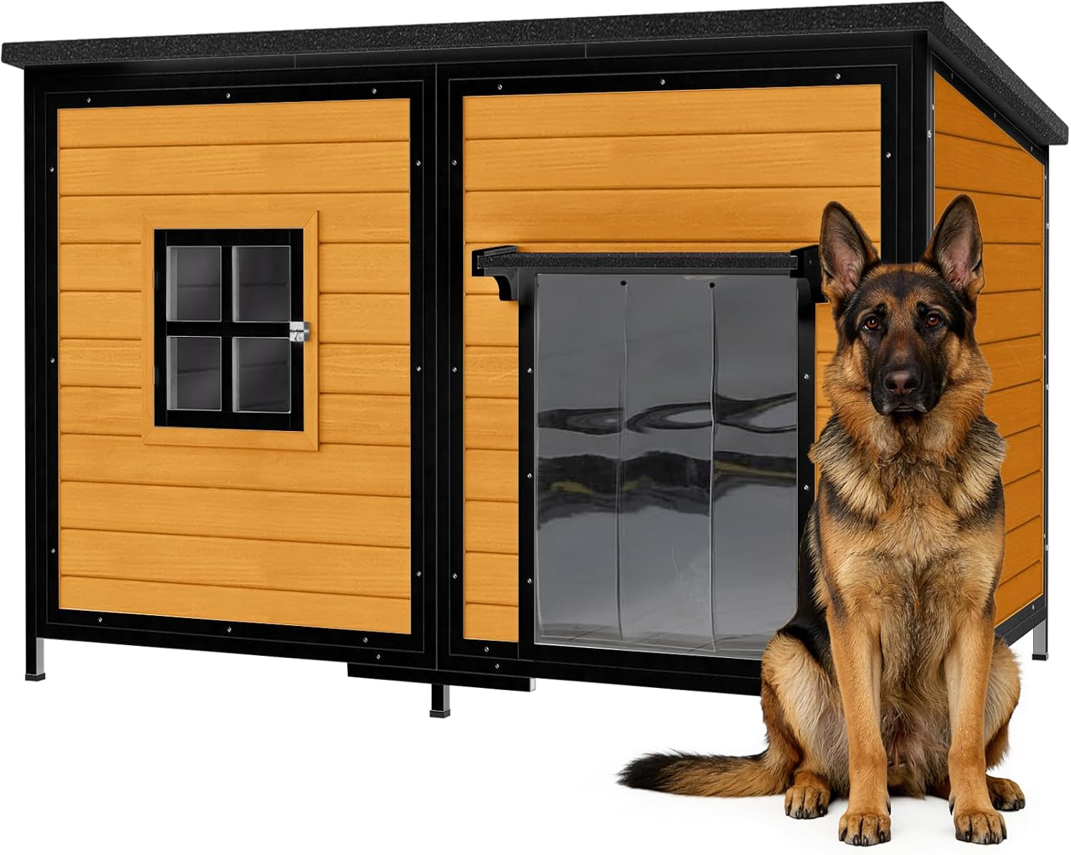 59" Dog House for Outdoor, Extra Large Dog House with Weatherproof Roof, Easy to Install, Anti-Chewing Metal Frame Design for Small Medium Large Breeds Dogs(Brown)