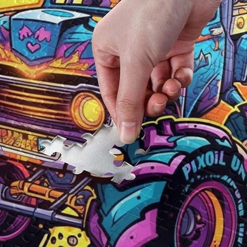 Miniatura 4 de Rompecabezas de camión monstruo con llama, 1000 piezas de material compuesto de madera de papel, con bolsa de almacenamiento e imagen de referencia