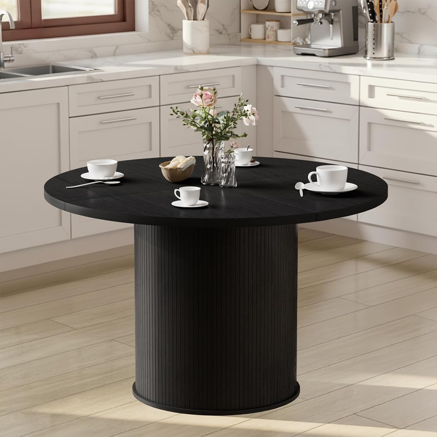 HOMMPA 48" Round Dining Table for 4 Modern Kitchen Table Small Dinner Table for Dining Room,Kitchen Black