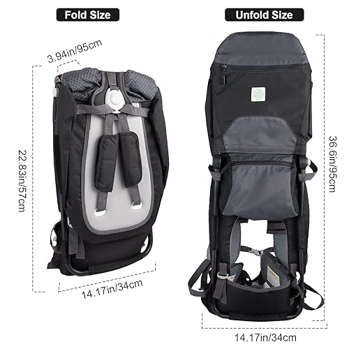 Miniatura 3 de Mochila transportadora de hombro para bebé, mochila de senderismo con cubierta para lluvia, parasol para respaldo seguro para niños y asiento