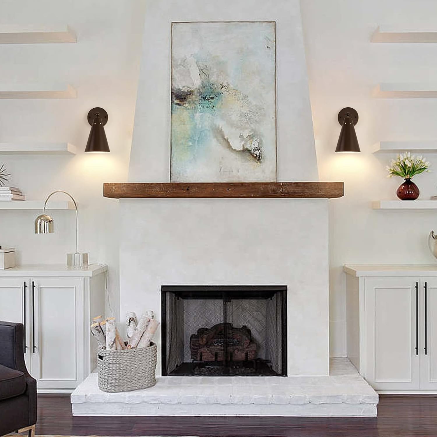 Oil Rubbed Bronze Farmhouse Wall Sconces Set of Two, Rustic Adjustable Interior Sconce Light Fixture Hardwired with Metal Shade,Indoor Industrial Lamp for Hallway,Bedroom,Living Room