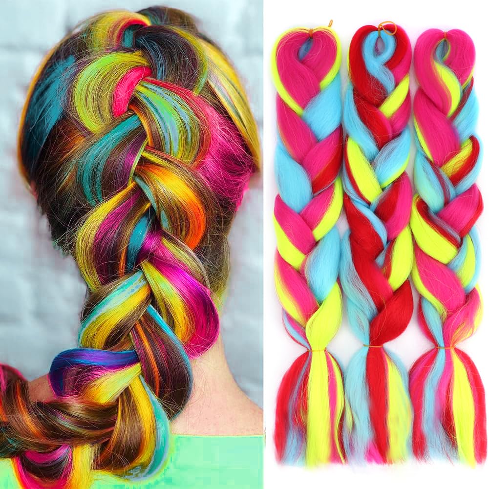 Easy Braid Flechthaar vorgedehnt 60 cm Gelb Blau Rot Rosa 3 St ck