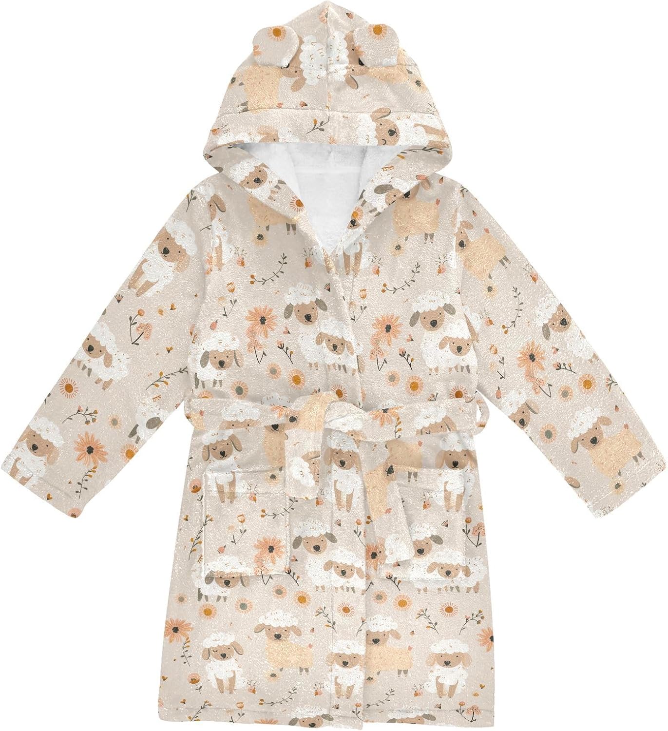 Bathrobe Cream Lambs Hooded Robe Sleepwear with pockets