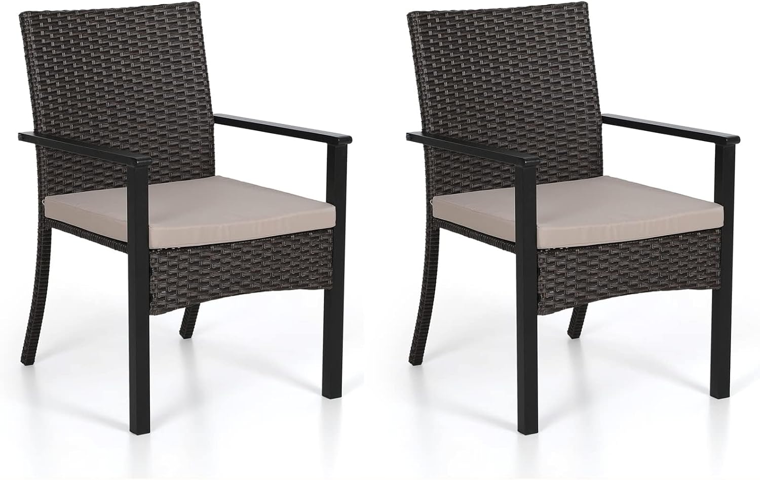PHI VILLA Patio Chairs Set of 2, 2 Pcs Lightweight Rattan Outdoor Dining Chairs, All-Weather Wicker Dining Chairs with Comfortable Seating