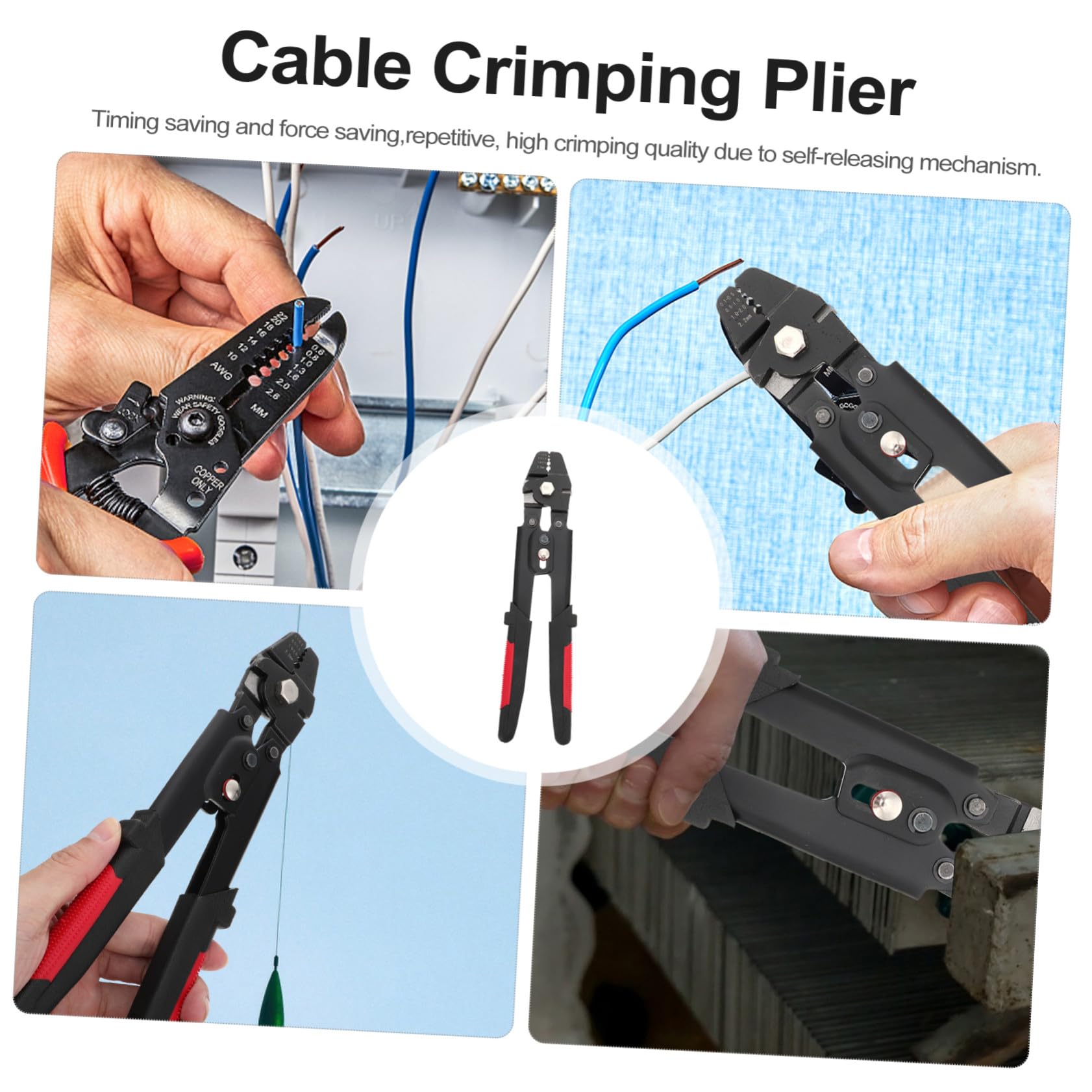 Artibetter Pince à Sertir Câble Inoxydable avec Poignée Antidérapante Outil de Sertissage pour Câbles Métalliques Coupe-câble Intégré Portable et Polyvalent
