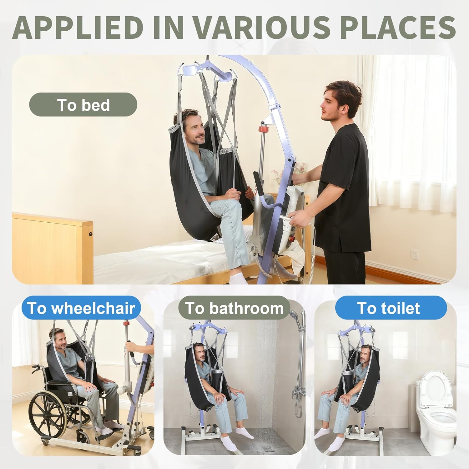 Patient Lift Divided Leg Sling – Heavy Duty 500 lbs Capacity, Easy Hygiene Access with Handles & Pocket, Machine Washable – Small/Medium/Large for Elderly, Disabled & Bariatric Care (Black, M)