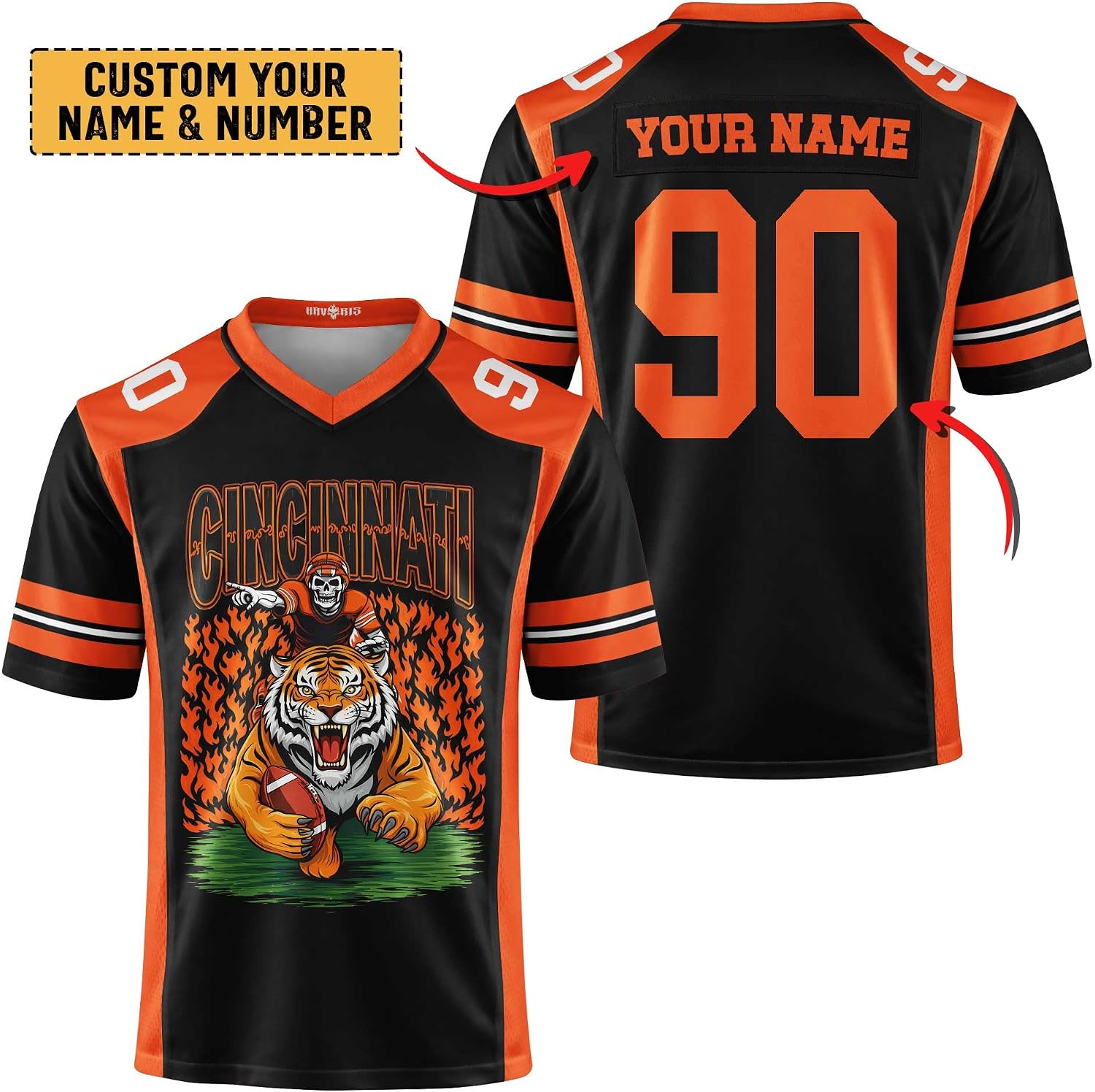 Custom Football Jersey Personalized Name Number Black Orange Game Day Fan Shirt for Men Women, Football Team Uniform Top