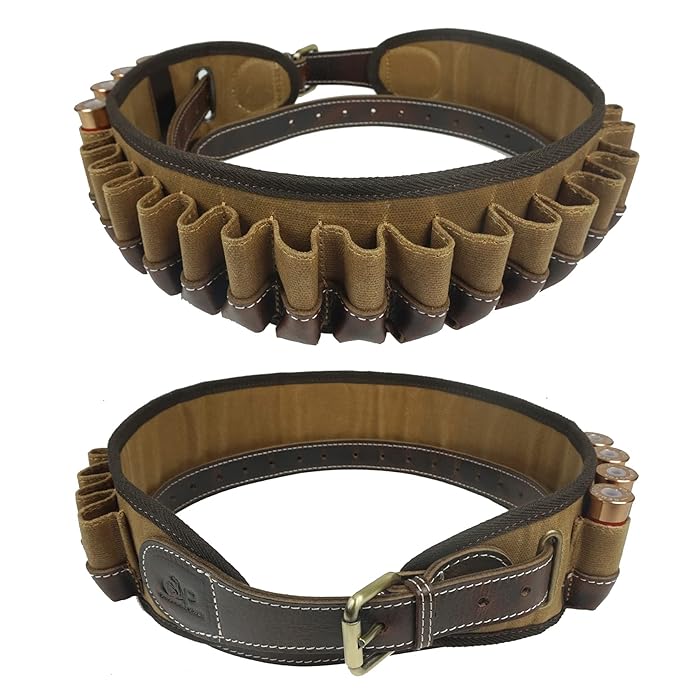 Buy Leather Canvas 12GA Shotgun Shell Belt Bandolier Ammo Cartridge