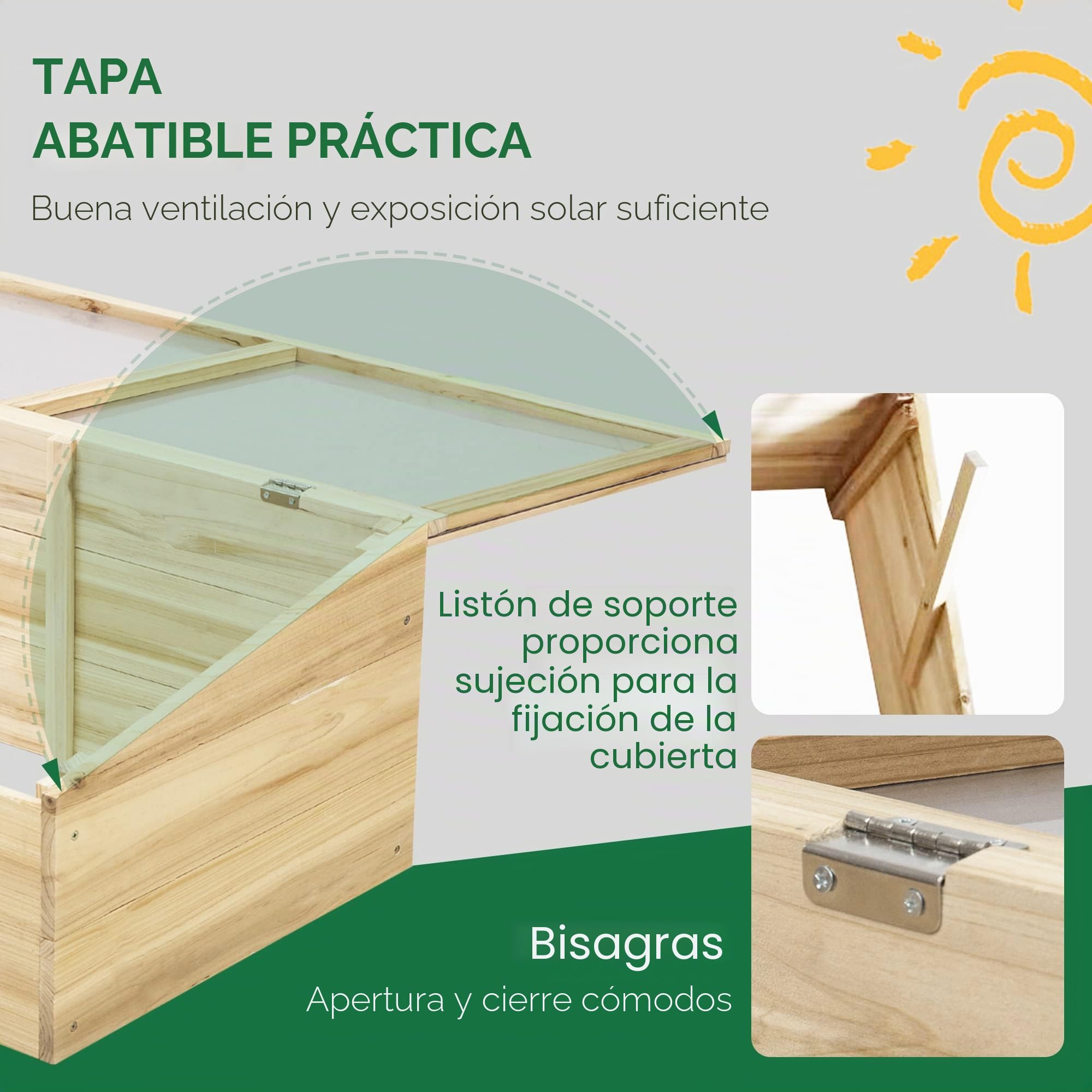 Outsunny Invernadero Madera Marco frío Jardín 100x50x35 cm Natural | Marco frío, invernadero, sistema de jardín y maceta para plantas, abeto, panel PC.