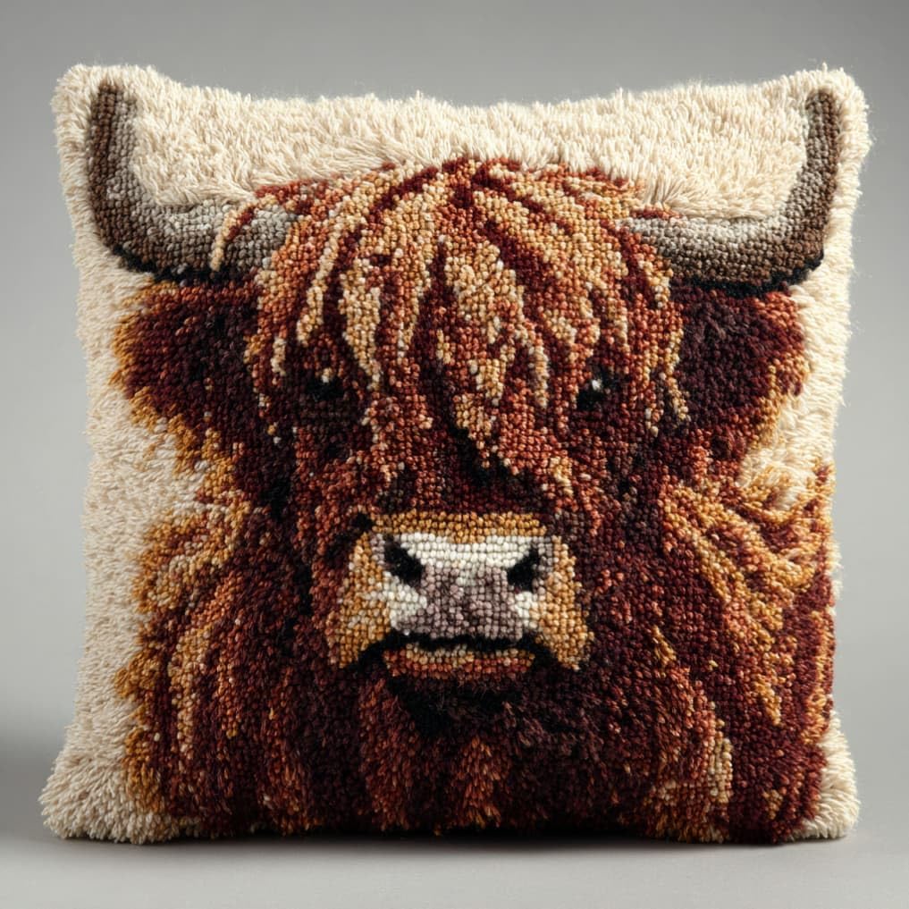 kitphoenix Latch Hook Kits Cushion Highland Cattle 43Cmx43Cm