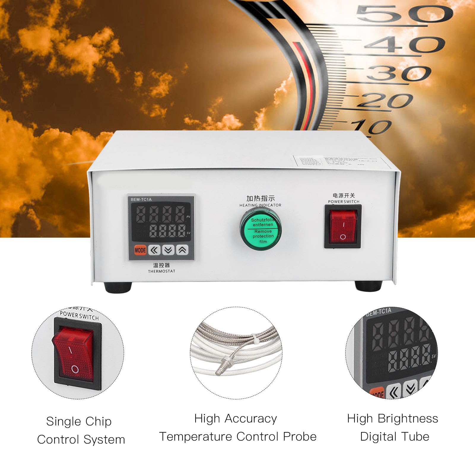 Controlador de Temperatura PID Termostato Digital M6 Control de Temperatura de Alta Precisión para Horno IR Curado UV Maquinaria de Plástico Acero Inoxidable (1 metro)