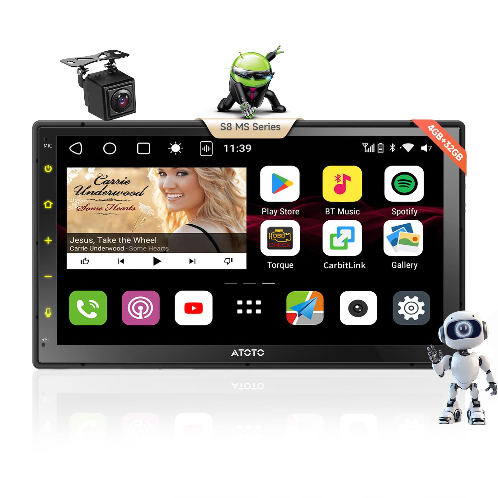 ATOTO S8MS 8 Core Android Double DIN Car Stereo, 7" QLED Car Radio Built-in 4G LTE, Wi-Fi/BT/USB, AI-Powered, Wireless CarPlay&Android Auto, DSP/SCVC, 4G+32G, Backup Camera