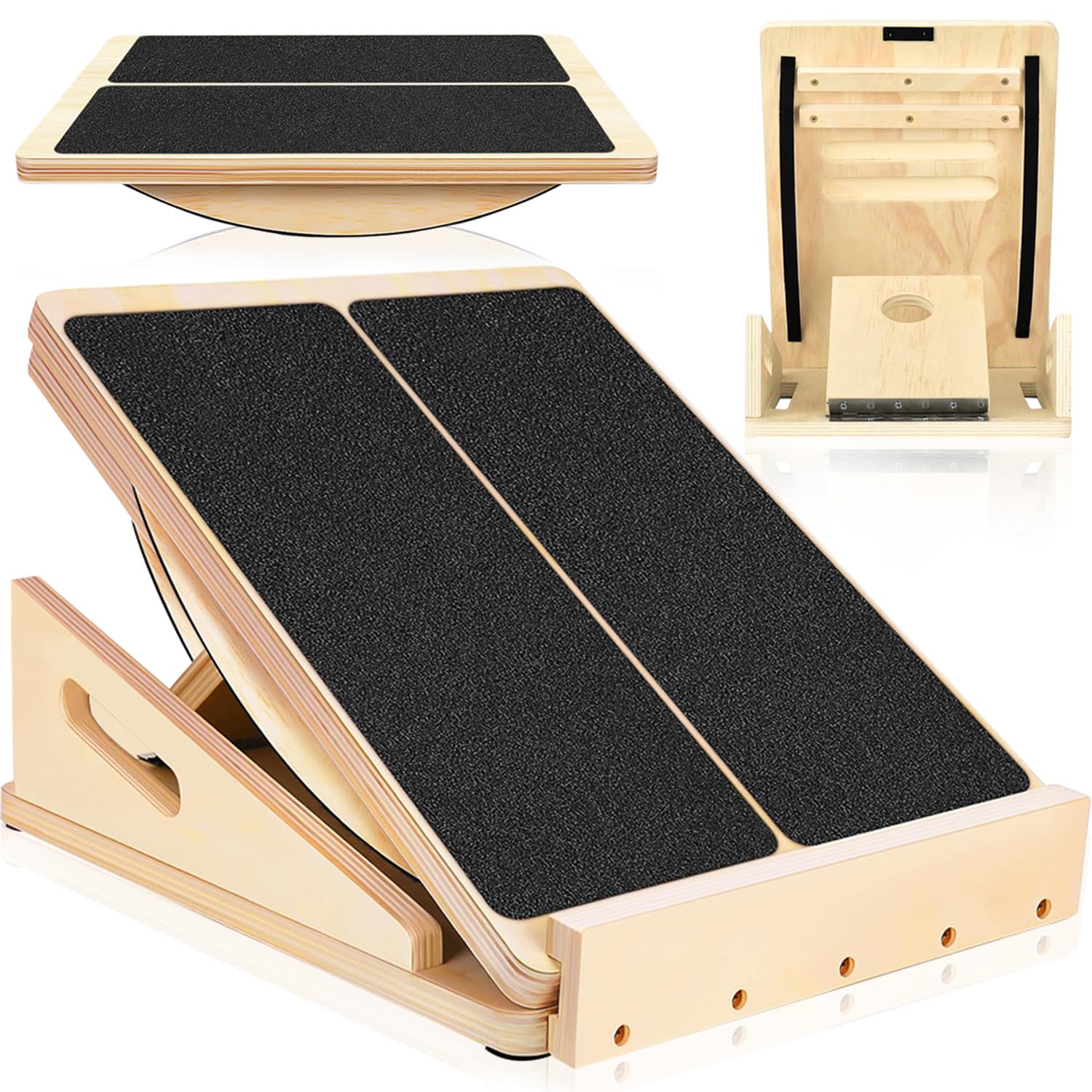 Portable Wooden Balance Board,Adjustable Slant Board for Squats Leg Knees Heel Ankle Stretching,Professional Non-Slip Leg Stretcher for Home,Gym,Office,Outdoor Use(B)
