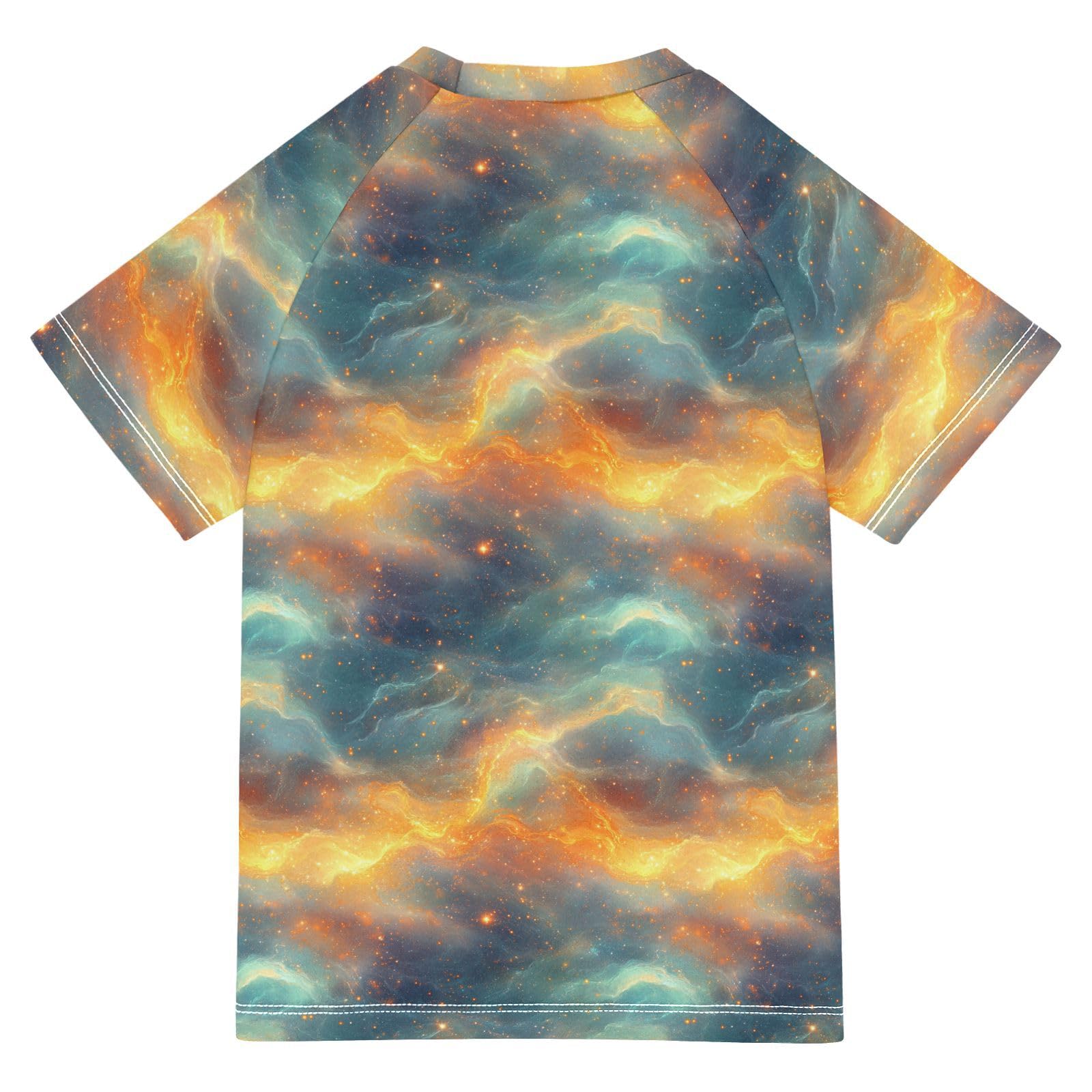 Boy Bathing Suit Short Sleeve Girl Rash Guard 11T Orange Teal Rainbow