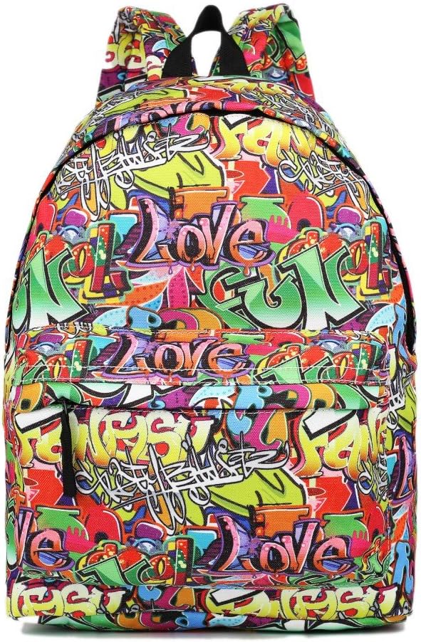 The Olive House® Graffiti Print Canvas Rucksack Backpack Bag
