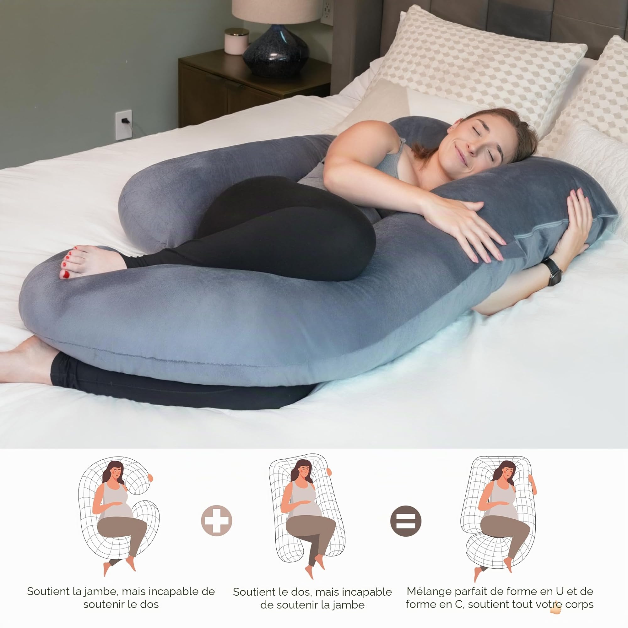 Coussin de Grossesse Ergonomique en U Housse Amovible | Coussin grossesse pour Dormir,coussin allaitement Soutien Corporel Intégral pour Adulte-L'Essentiel de la Maternité