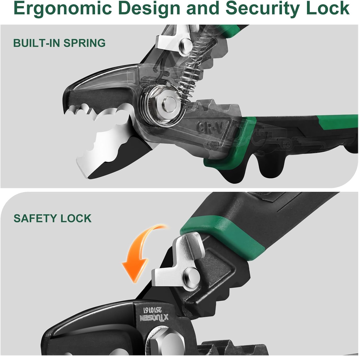8-Inch Cable Cutters Wire Stripping Tool | CR-V Steel, Heavy Duty Electrical Pliers, Spring Loaded Design, Safety Lock, Multi Function for Cutting Stripping Crimping