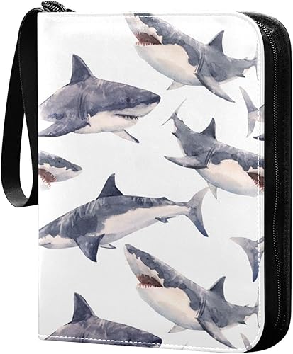 Watercolor Shark Trading Card Binder 4-Pocket Card Holder with 50 Removable Sleeves 3-Ring Card Albums Binder Holds Up to 400 Cards Card Organizer