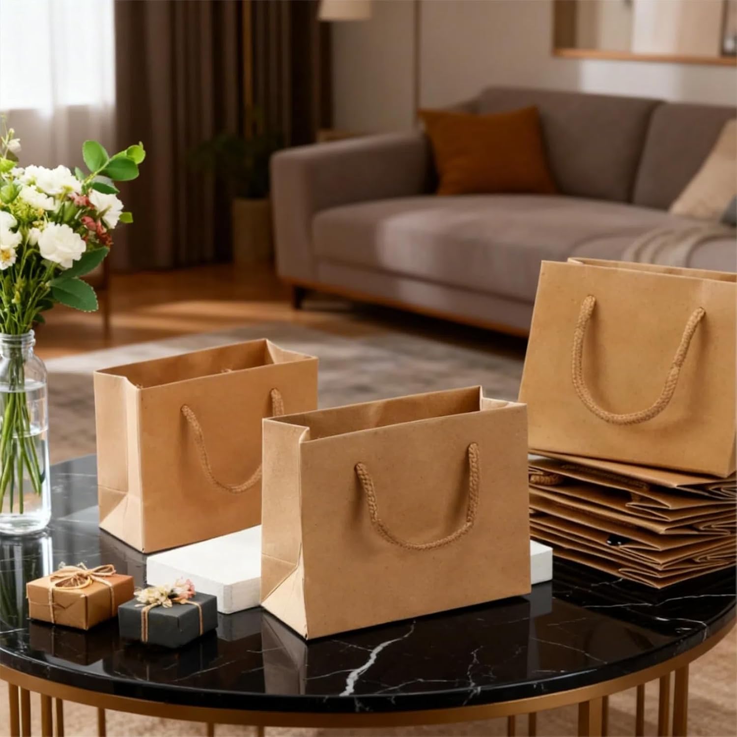 Ntwoiee 40 Pcs Brown Mini Gift Bags with Handle Kraft Gift Card Bags Bulk Extra Small Paper Party Favor Boxes Tiny for Christmas Wedding Baby Shower Birthday Wrapping Supplies, 4.7 x 3.9 x 2.3 Inch image 4