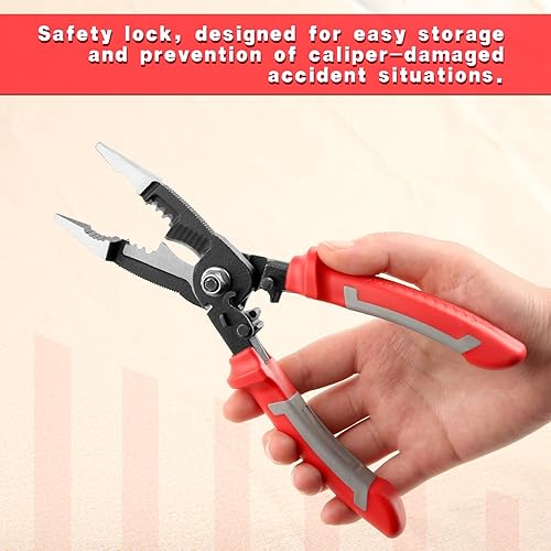 Vista 6 de Alicates multifuncionales 6 en 1 para electricista de 8 pulgadas, alicates de punta larga con pelacables, cortador de aguja, alicates de nariz