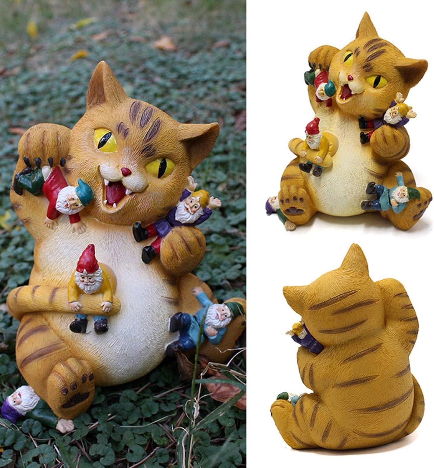 Cat Gnome Garden Statue, Funny Cartoon Yellow Cat Figurine Outdoor Decor Resin Cat Sculpture for Patio Garden Desk Home Decor - Image 3