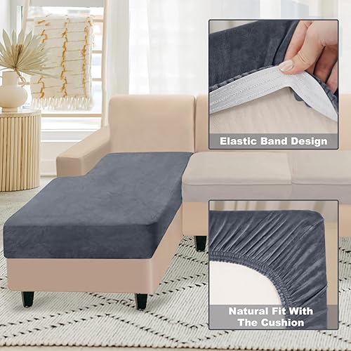 Miniatura 4 de NAISI Funda para Sofá Seccional 1 Pieza Terciopelo Funda Separada para Chaise Lounge Funda Suave Elástica Deslizable para Sofá Seccional