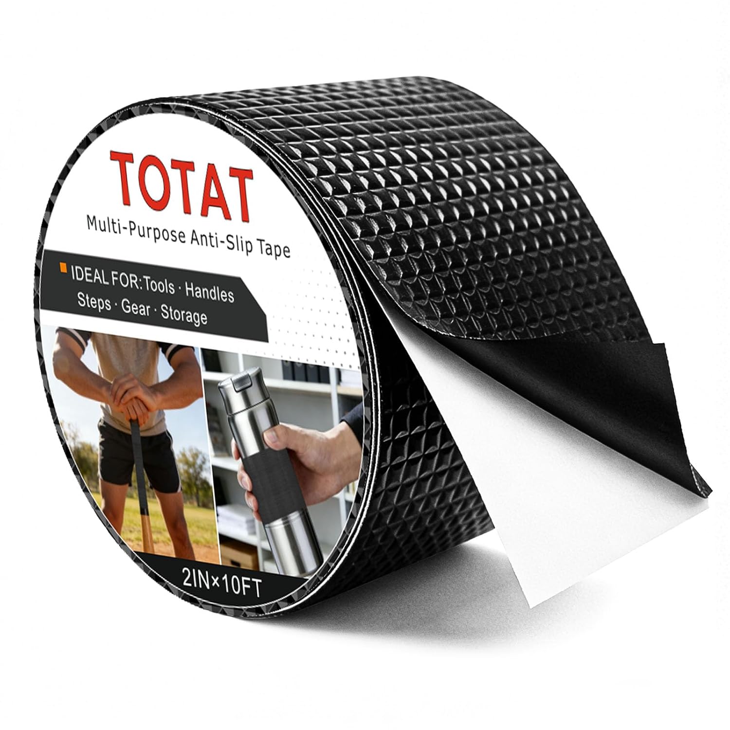 Textured Grip Tape, 2IN x 10FT Strong Anti Slip Rubber Tape, Waterproof & Heat Resistant with High Adhesion for Tools, Gym Equipment, Bicycle Handlebars and Slippery Surfaces (Black)